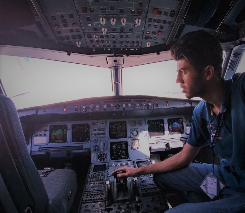 Hossein at Airbus A320 Cockpit